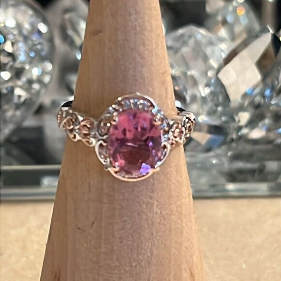Radiant Orchid Quartz & White Zircon Ring Vermeil Rose Gold, Platinum Sz 8 - Picture 3 of 14